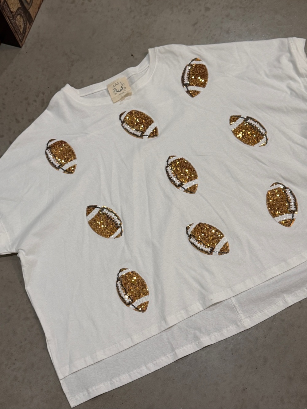 White Sequin Football Tee
